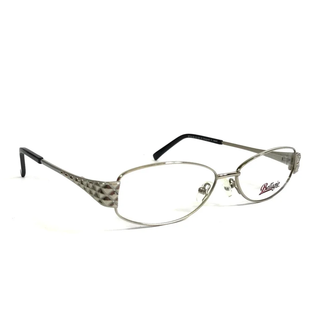 Bellagio Petite Eyeglasses Frames B718 C01 Shiny Silver Oval Wire Rim 53-15-135